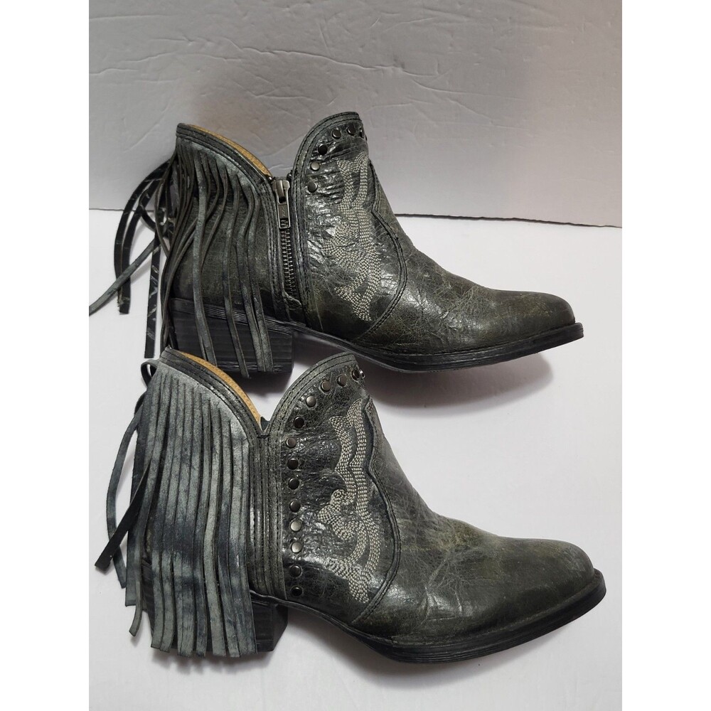 Sterling River Western Fringe Leather Ankle Boots Gray Size Women's 9.5